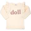 doll Ribbed Appl Millie Sleeve Long Sleeve Tee, Vanilla - Shirts - 2