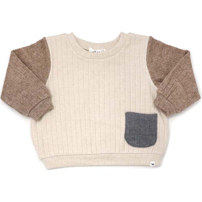 Wide Rib Sweater Knit Mushroom Charcoal Pckt Boxy, Vanilla Combo