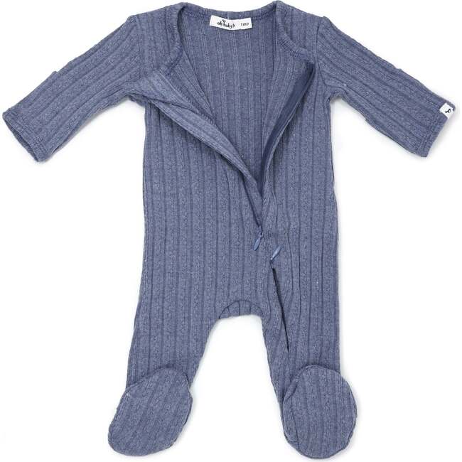 Two Way Zip Cable Footie, Denim - Footie Pajamas - 2