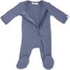 Two Way Zip Cable Footie, Denim - Footie Pajamas - 2