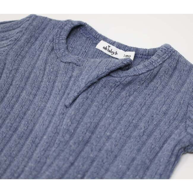 Two Way Zip Cable Footie, Denim - Footie Pajamas - 4