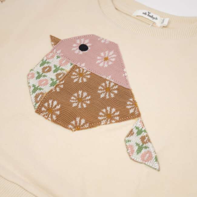 Quilted Bird Applique Millie Slouch, Vanilla - Sweatshirts - 3