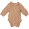 Ruffle Neck Cable Onesie, Latte - Onesies - 1 - thumbnail