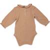 Ruffle Neck Cable Onesie, Latte - Onesies - 2