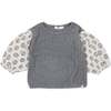 Nellie Sweaterknit Blouse Starburst Puff Sleeves, Charcoal Heather - Blouses - 1 - thumbnail