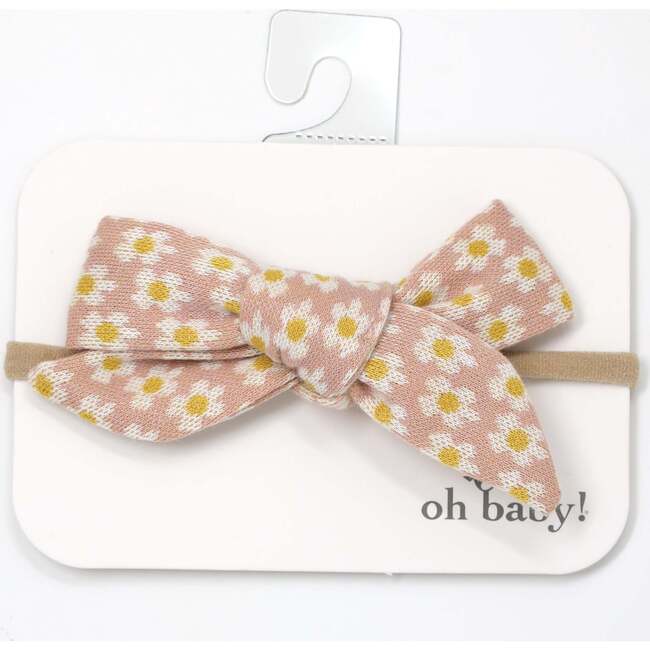 Mini Daisies Double Knit Tie Bow Nylon Headband, Blush Cream