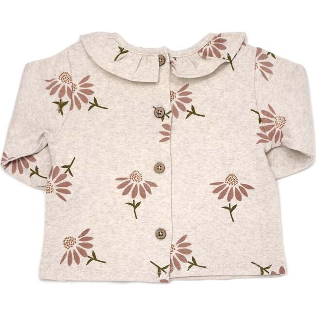 Cone Flowers Print Ruffle Neck Blouse, Sand - Blouses - 2