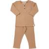 Cable Pocket Henley Two Piece Set, Latte - Mixed Apparel Set - 1 - thumbnail