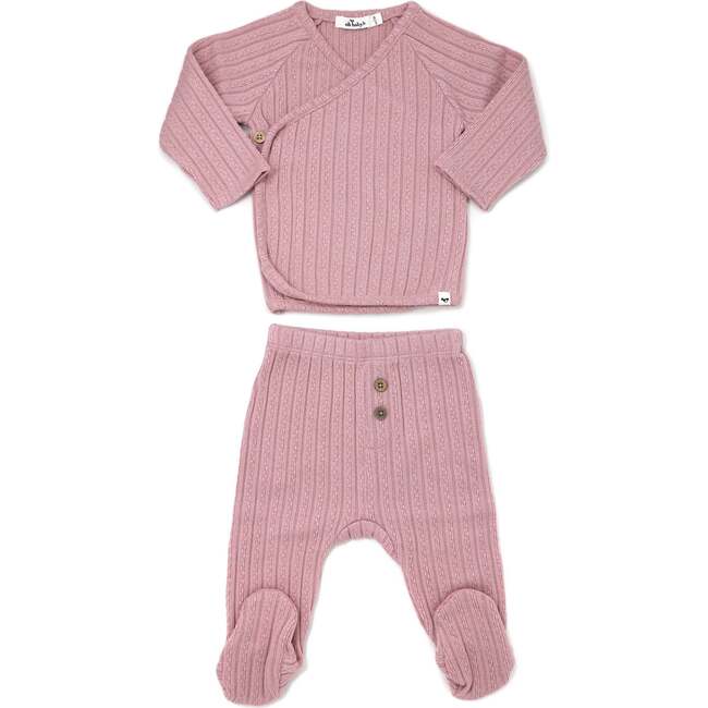 Cable Kimono Footies Two Piece Set, Blush - Mixed Apparel Set - 2