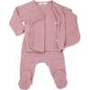 Cable Kimono Footies Two Piece Set, Blush - Mixed Apparel Set - 3