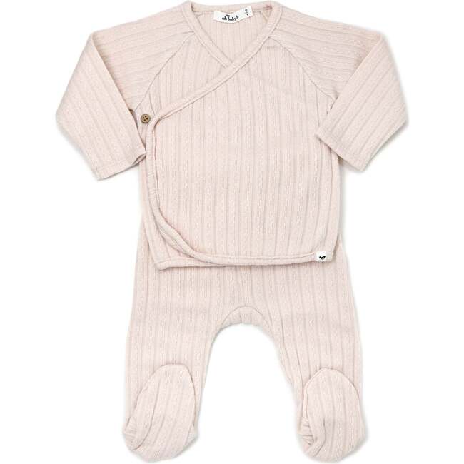 Cable Kimono Footies Two Piece Set, Vanilla