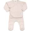Cable Kimono Footies Two Piece Set, Vanilla - Mixed Apparel Set - 1 - thumbnail