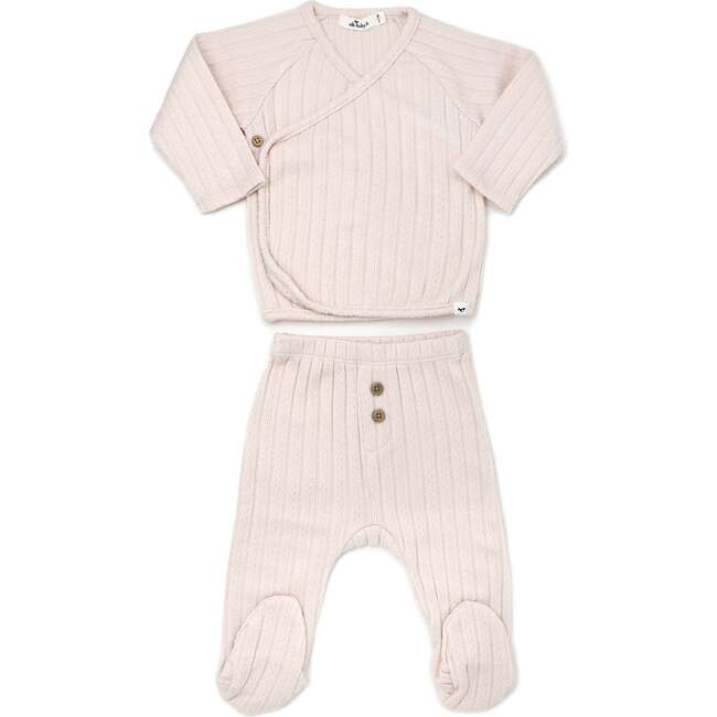 Cable Kimono Footies Two Piece Set, Vanilla - Mixed Apparel Set - 2