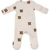 Brown Bear Faces Print Zipper Footie, Sand - Footie Pajamas - 3