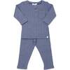 Cable Pocket Henley Two Piece Set, Denim - Mixed Apparel Set - 1 - thumbnail