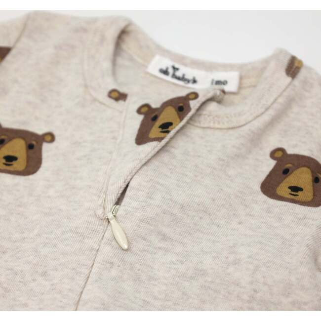 Brown Bear Faces Print Zipper Footie, Sand - Footie Pajamas - 4