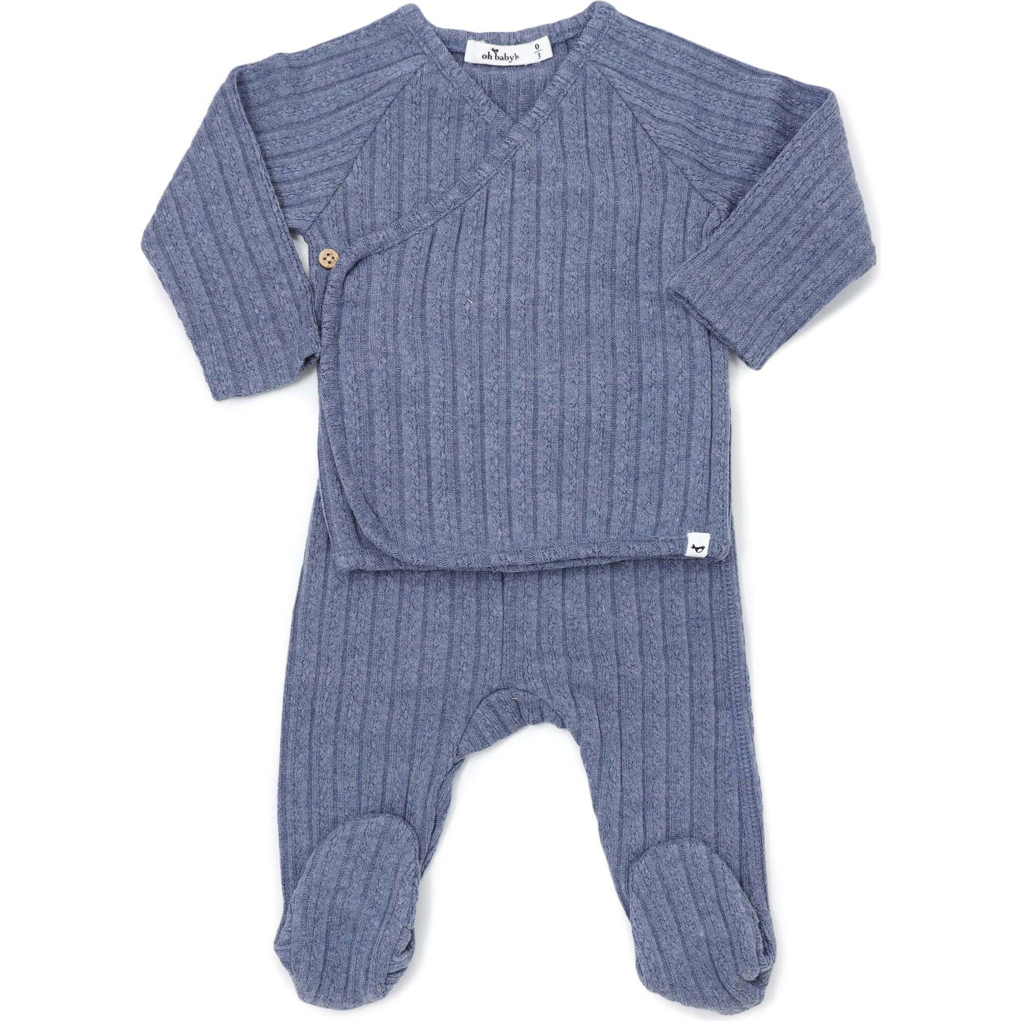 Cable Kimono Footies Two Piece Set, Denim - Mixed Apparel Set - 1
