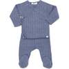 Cable Kimono Footies Two Piece Set, Denim - Mixed Apparel Set - 1 - thumbnail