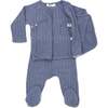 Cable Kimono Footies Two Piece Set, Denim - Mixed Apparel Set - 3