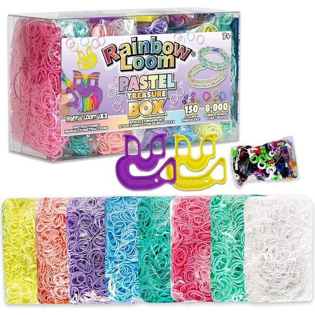 Rainbow Loom- Pastel Rubber Band Treasure Box Edition Friendship Bracelet Making Kit w/ 8,000 High Quality Rubber Bands
