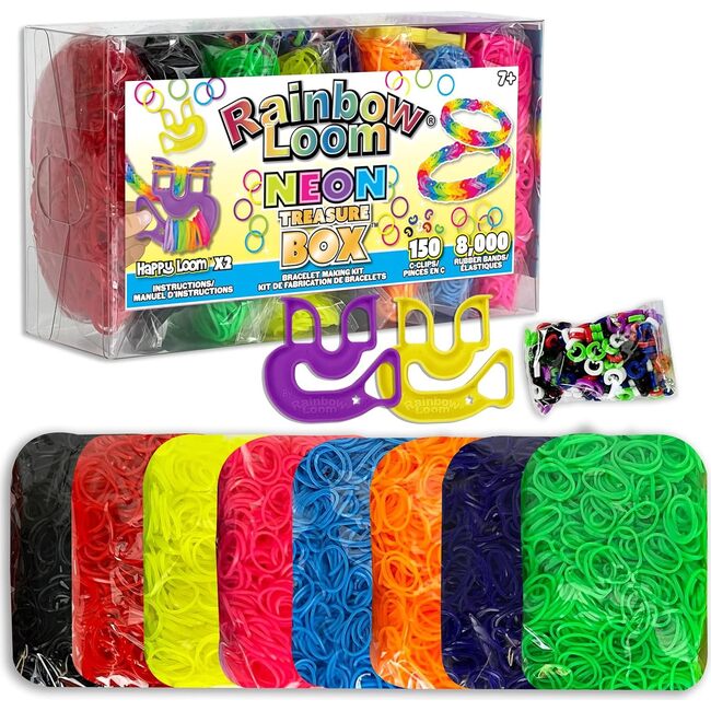 Rainbow Loom- Neon Rubber Band Treasure Box Edition Friendship Bracelet Making Activity Kit w/ 8,000 High Quality Rubber Bands, 150 Clips