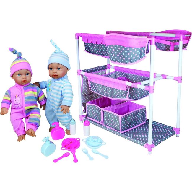 Lissi Baby Care Center for Twins w/ 2 Toy Baby Dolls & Feeding Accessories