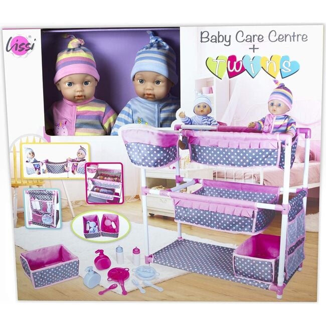 Lissi Baby Care Center for Twins w/ 2 Toy Baby Dolls & Feeding Accessories - Dolls - 2