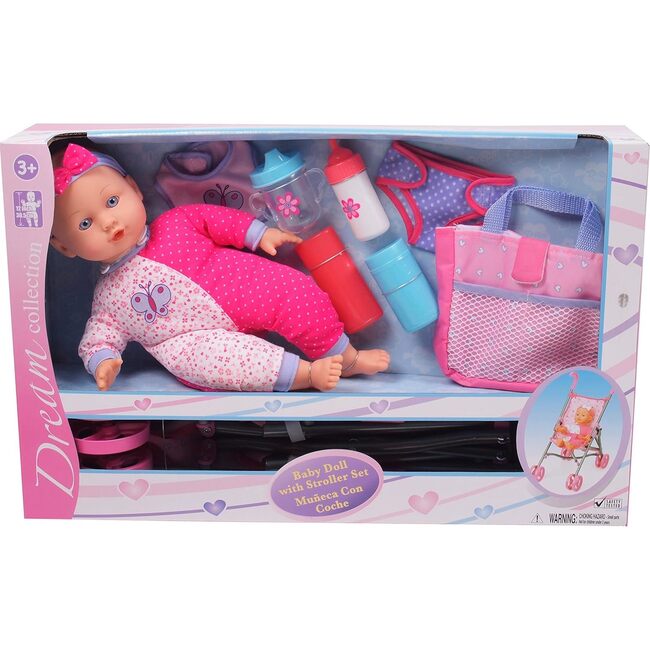 Gi-Go 14" Baby Doll with Stroller Doll Accessory Set