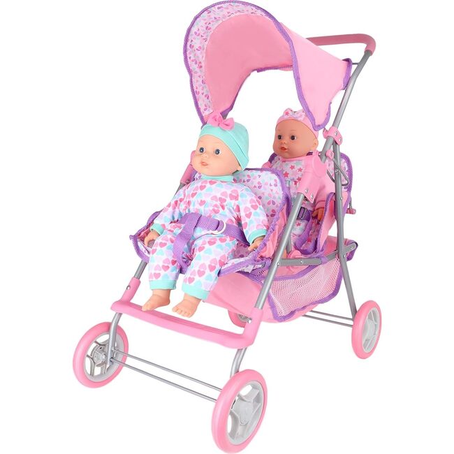 Dream Collection 14" Twin Doll Stroller w/ Two Baby Dolls