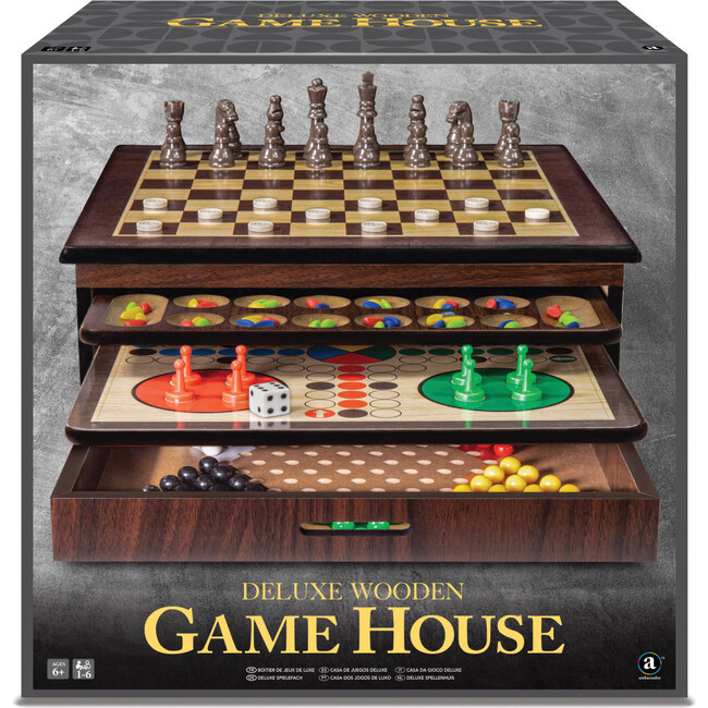 Craftsman Deluxe Wooden Game House w/ Chess, Checkers, Backgammon, Mancala, Snakes & Ladders, Chinese Checkers and more