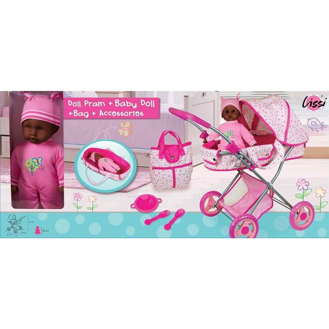 Lissi Deluxe Doll Pram with 13" African American Baby Doll - Includes Baby Doll, Doll Pram, Diaper Bag & Accessories - Dolls - 7