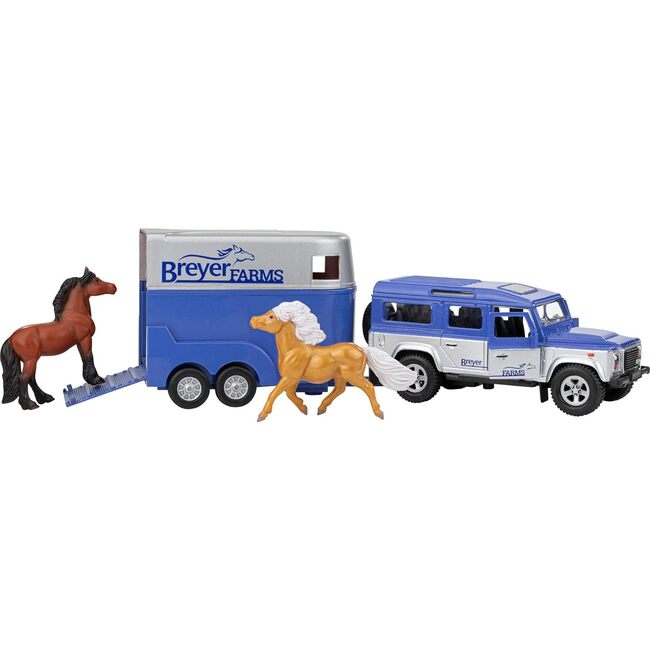 Breyer Horses - Breyer Farms 1:32 Scale Land Rover and Tag-a-Long Trailer Playset w/ 2 Stablemates Horses
