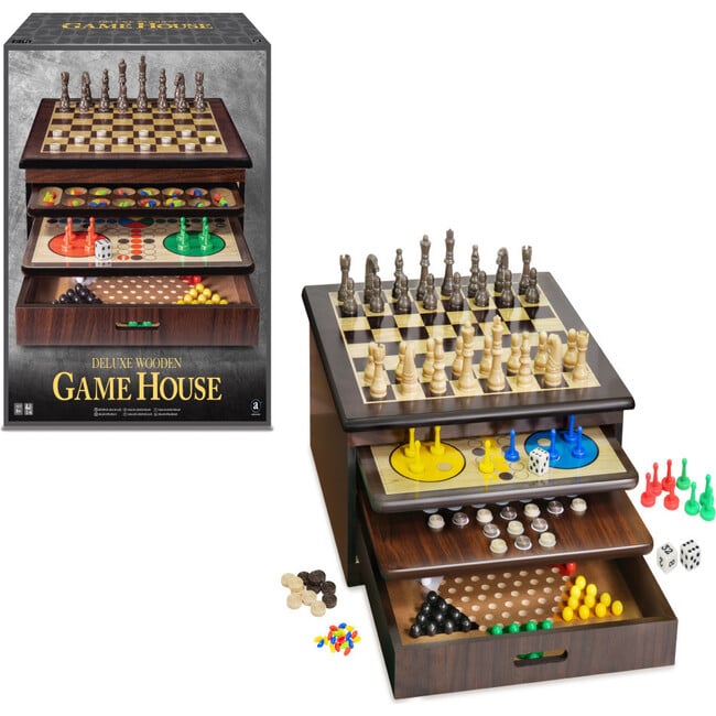 Craftsman Deluxe Wooden Game House w/ Chess, Checkers, Backgammon, Mancala, Snakes & Ladders, Chinese Checkers and more - Board Games - 3