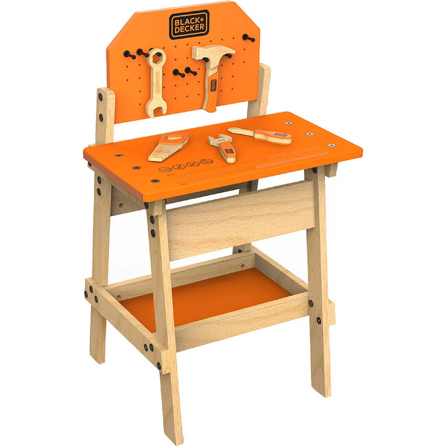 Black and Decker Kids Workbench and 6 Piece Wooden Tool Set