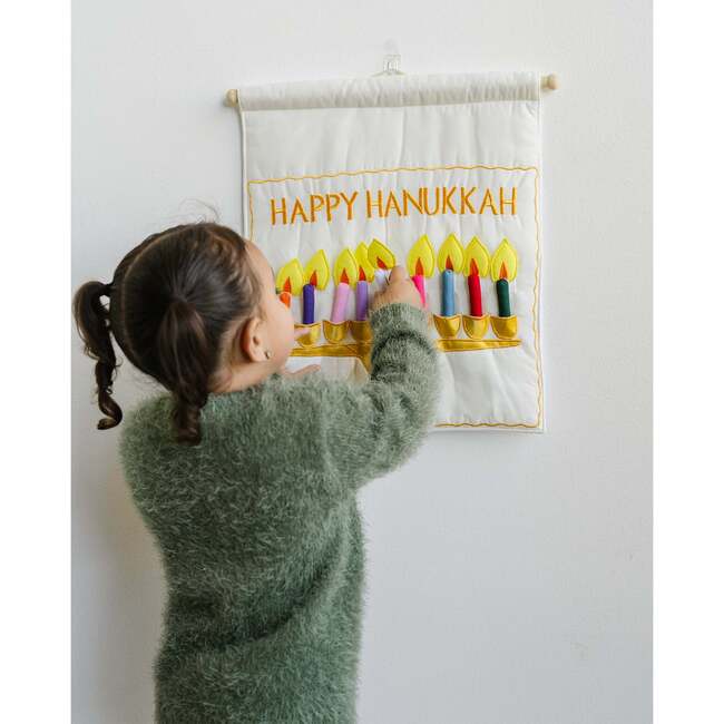 Happy Hanukkah Ivory Menorah Jewish Wall Hanging - Wall Décor - 2