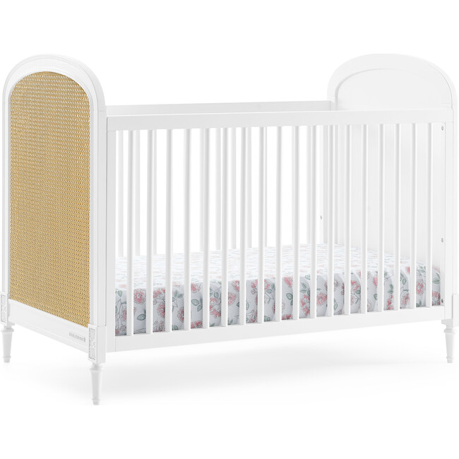 Madeline 4-In-1 Convertible Crib Woven Cane Mesh Panels With Conversion Rails, Bianca White & Textured Almond