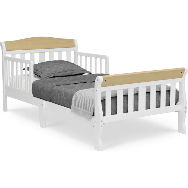 Canton Wood Toddler Bed With Guardrails, White
