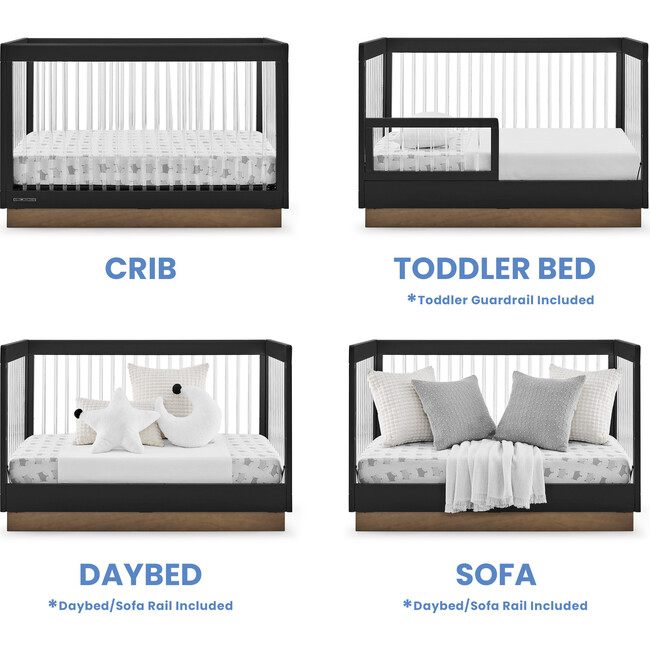 James Acrylic 4-In-1 Convertible Crib, Grey - Cribs - 2