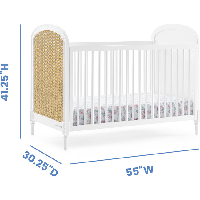 Madeline 4-In-1 Convertible Crib Woven Cane Mesh Panels With Conversion Rails, Bianca White & Textured Almond - Cribs - 5