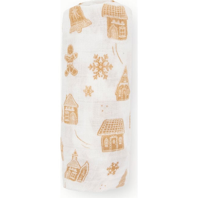 Cotton Muslin Single Swaddle, Gingerbread Village - Swaddles - 2