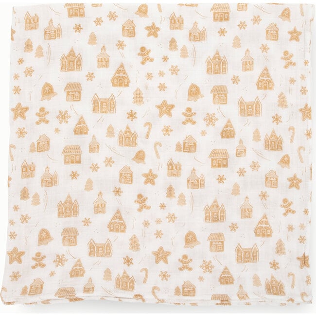 Cotton Muslin Single Swaddle, Gingerbread Village - Swaddles - 3