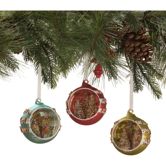 Sprinkles Tree Diorama Glass Ornaments Set, of 3