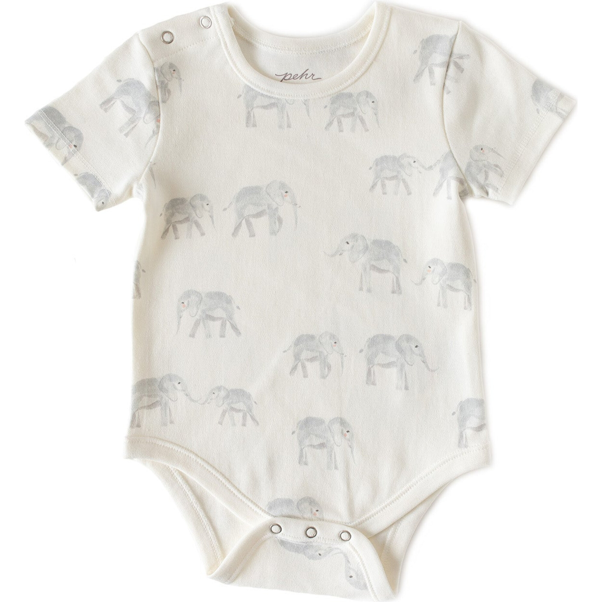 Follow Me Short Sleeve Shoulder Snap One-Piece, Elephant - Onesies - 1