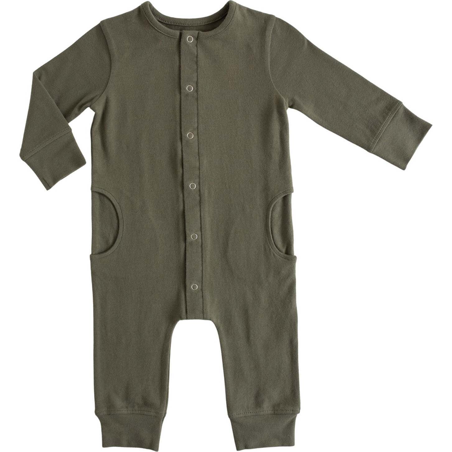 Essentials Ultra-Fine Long Sleeve Romper, Olive - Bodysuits - 1