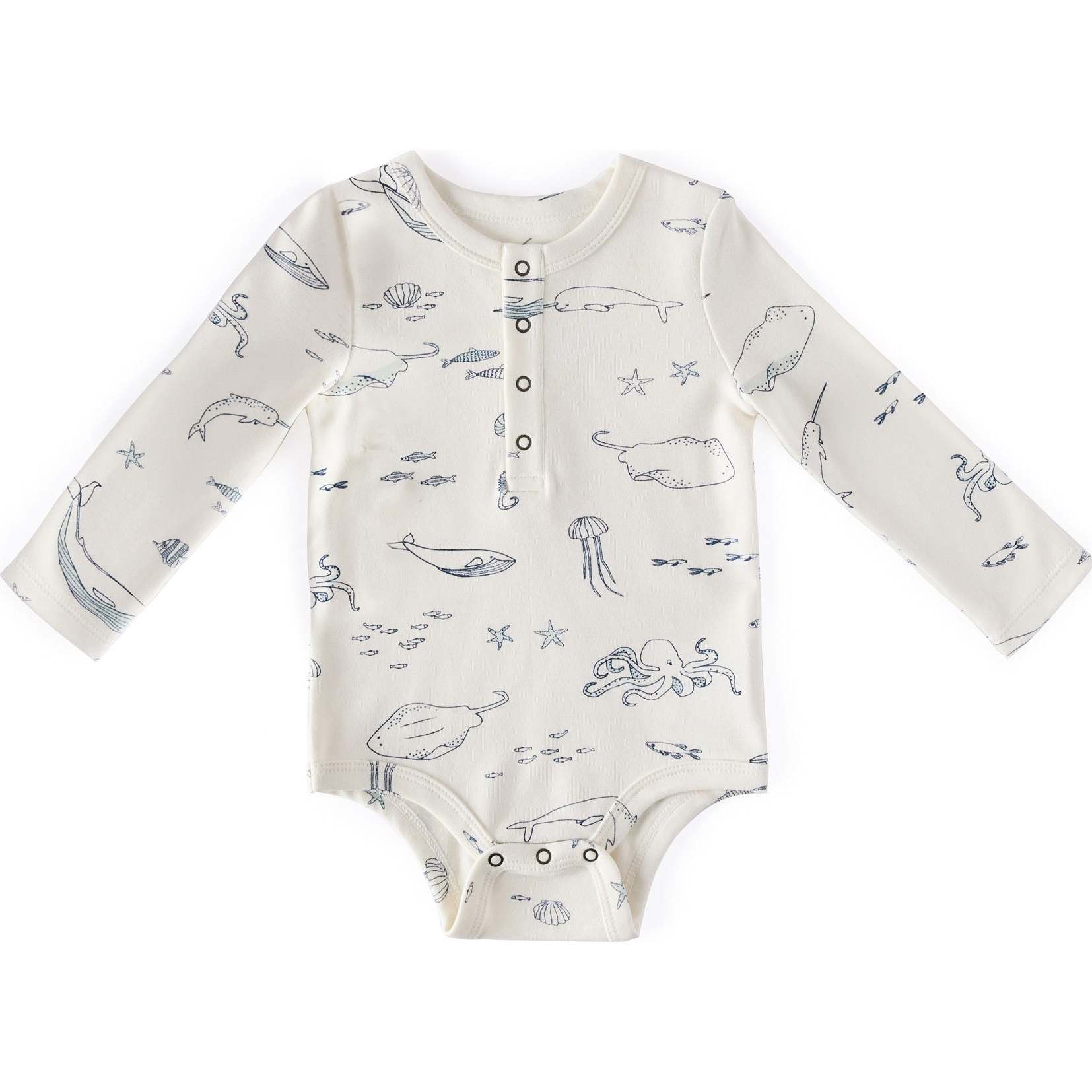 Henley Long Sleeve One-Piece, Life Aquatic - Onesies - 1