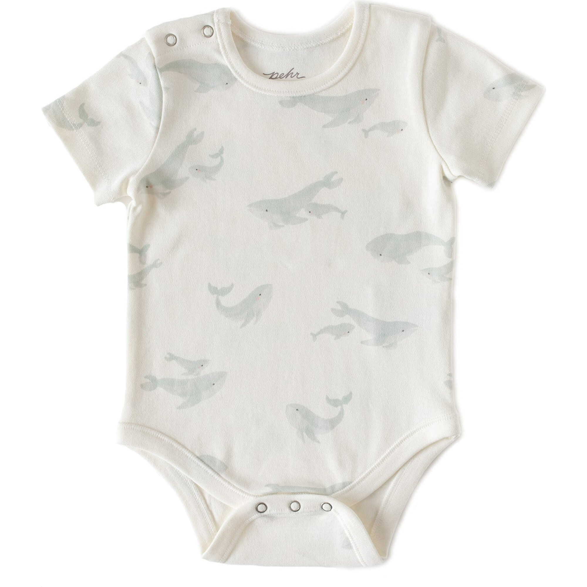 Follow Me Short Sleeve Shoulder Snap One-Piece, Whale - Onesies - 1