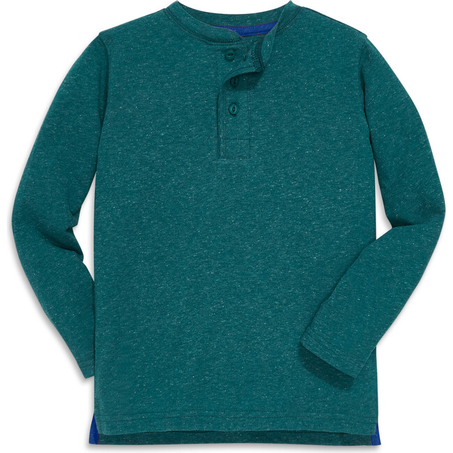 Heathered Long Sleeve Henley, Spruce - T-Shirts - 1