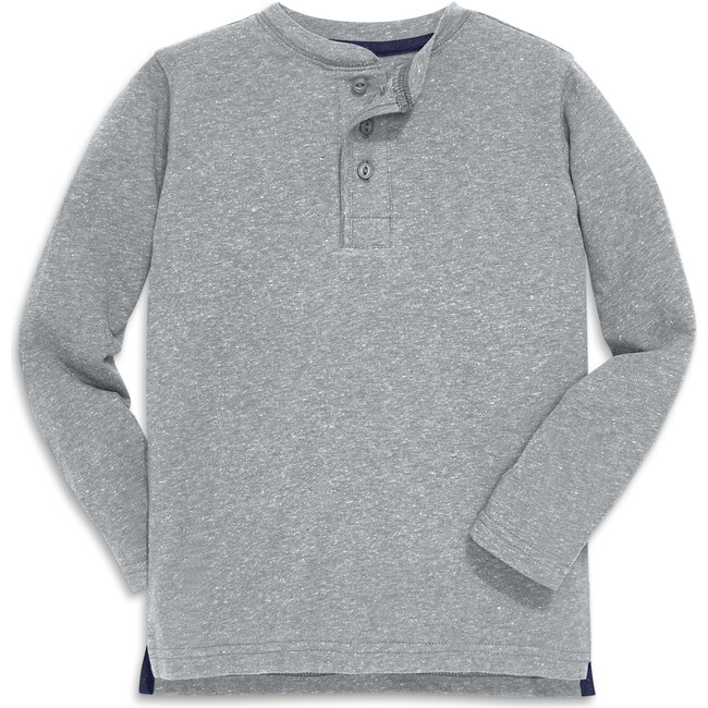 Heathered Long Sleeve Henley, Heather Gray - T-Shirts - 1