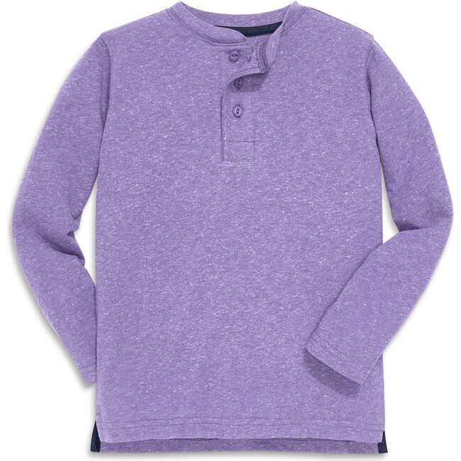 Heathered Long Sleeve Henley, Iris - T-Shirts - 1
