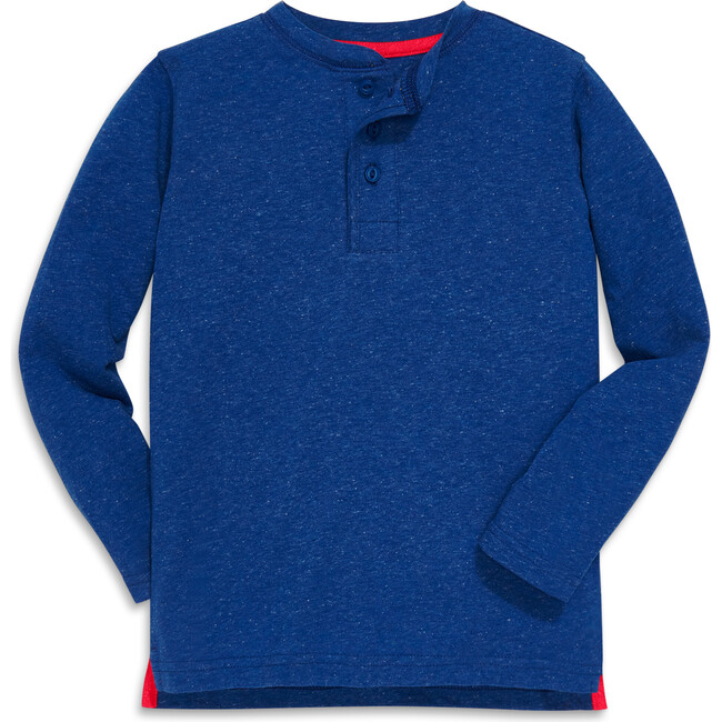 Heathered Long Sleeve Henley, Cobalt - T-Shirts - 1